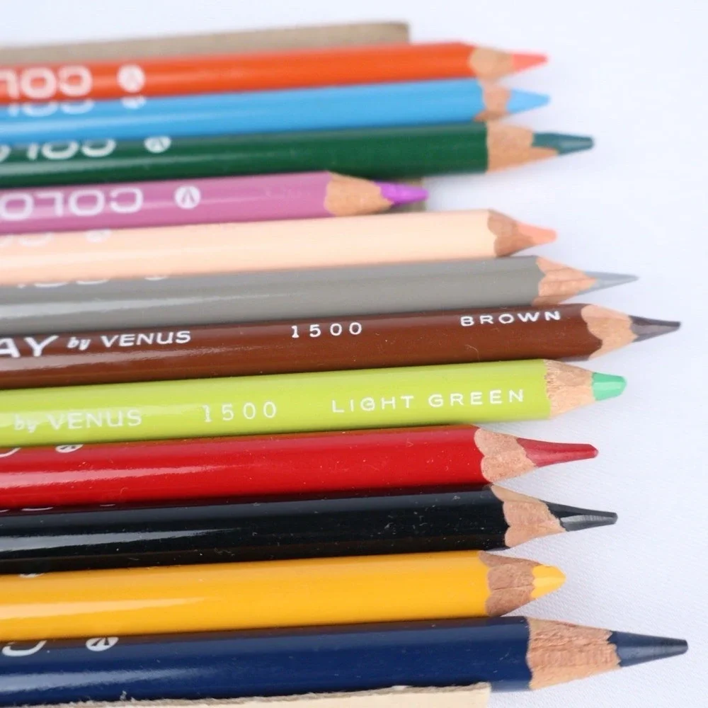 VTG COLORAY by Venus Colored Pencils (12) No. 1500 Assorted Colors Art Drawing